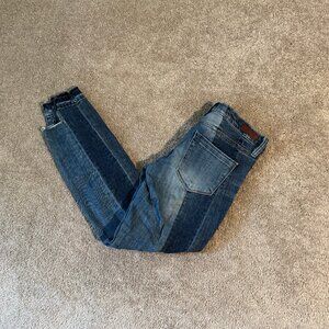 BLANK NYC High and Low Patchwork Raw Hem Crop Skinny Leg Jeans Sz 26 (29x28) EUC